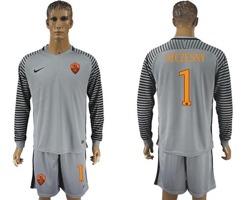 Roma #1 Szczesny Grey Goalkeeper Long Sleeves Soccer Club Jersey - Click Image to Close